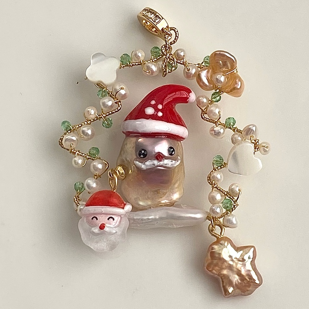 P195-Handmade EXCLUSIVE Christmas Tree Stanta Flameball Pearl Detachable Pendant - Picture 7 of 7
